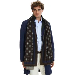 E.Marinella STOLA DARK BROWN IN LANA Decorazioni floreali Outlet