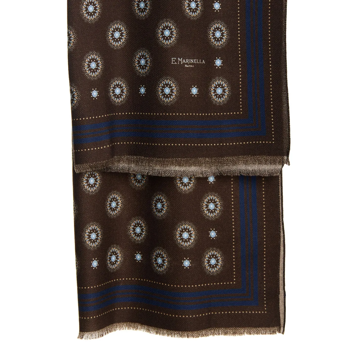 E.Marinella STOLA DARK BROWN IN LANA Decorazioni floreali Outlet