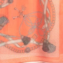 E.Marinella STOLA IN VOILE DI COTONE E SETA ARANCIONE Microfantasia e nappine Sale