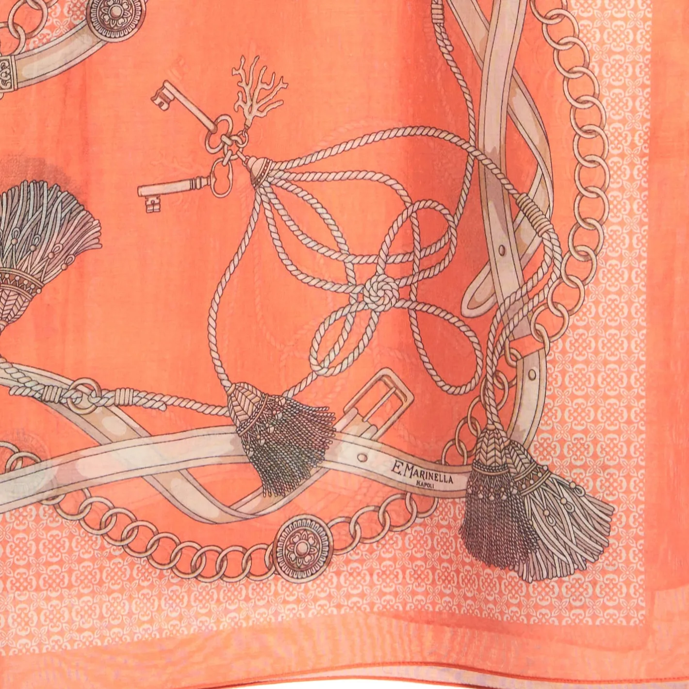 E.Marinella STOLA IN VOILE DI COTONE E SETA ARANCIONE Microfantasia e nappine Sale