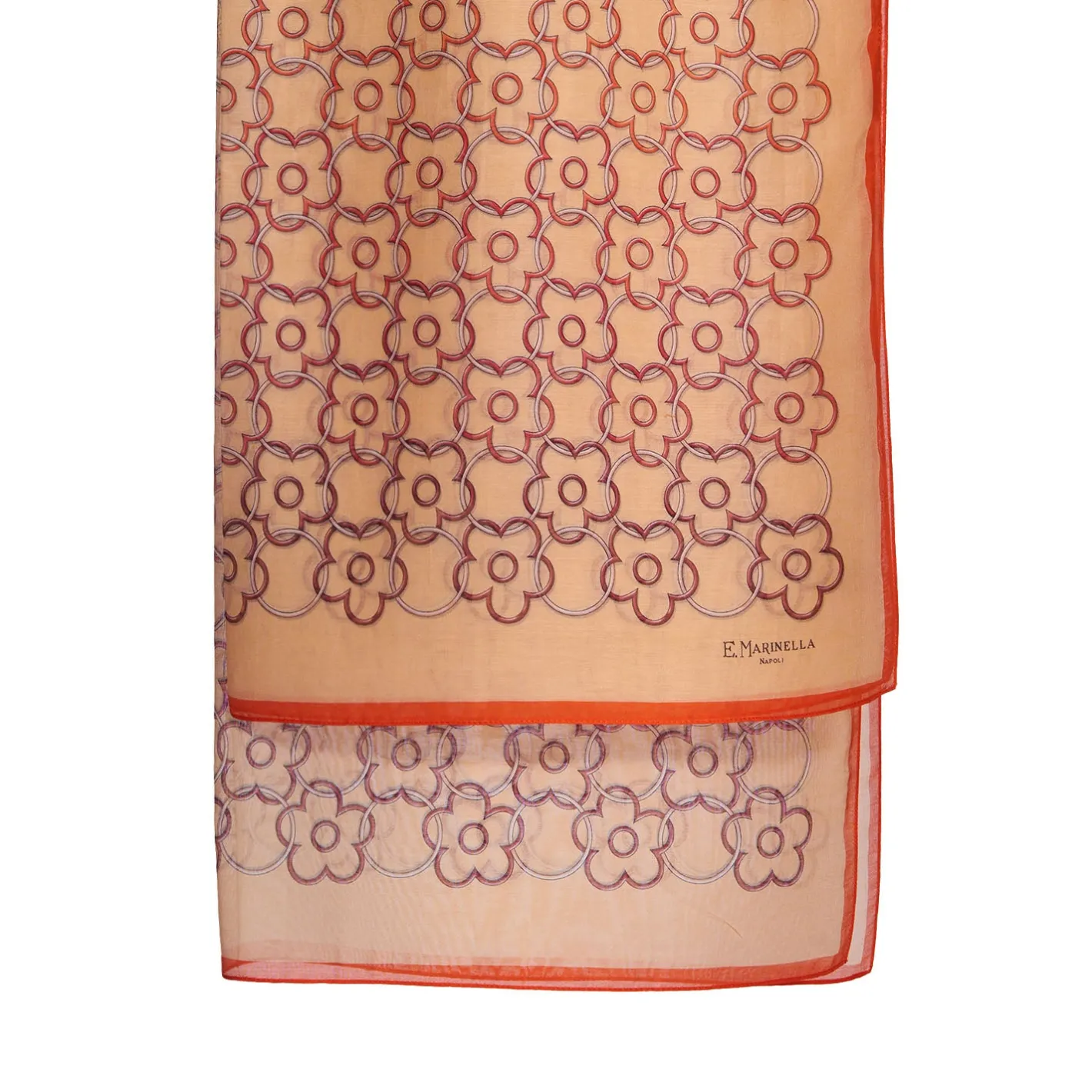 E.Marinella STOLA IN VOILE DI COTONE E SETA ARANCIONE Fiore monogram 100 Best