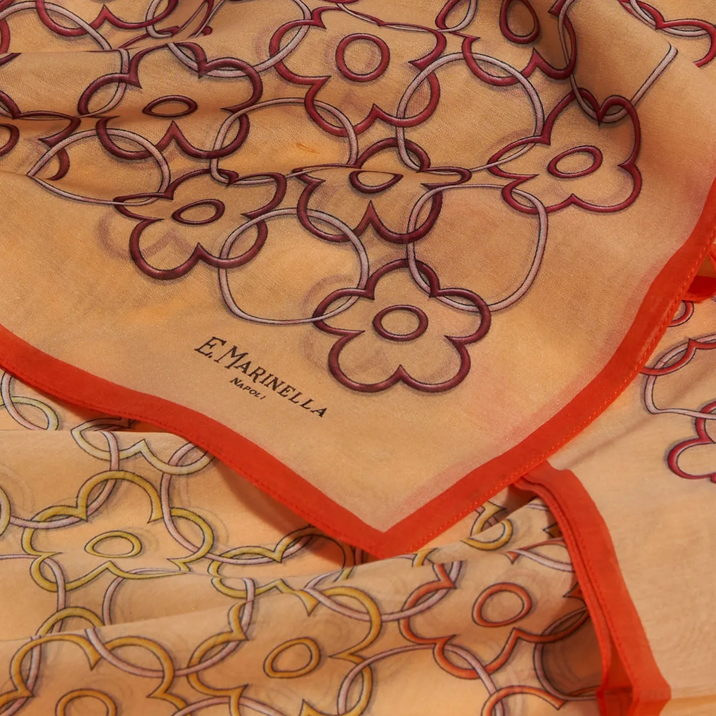 E.Marinella STOLA IN VOILE DI COTONE E SETA ARANCIONE Fiore monogram 100 Best