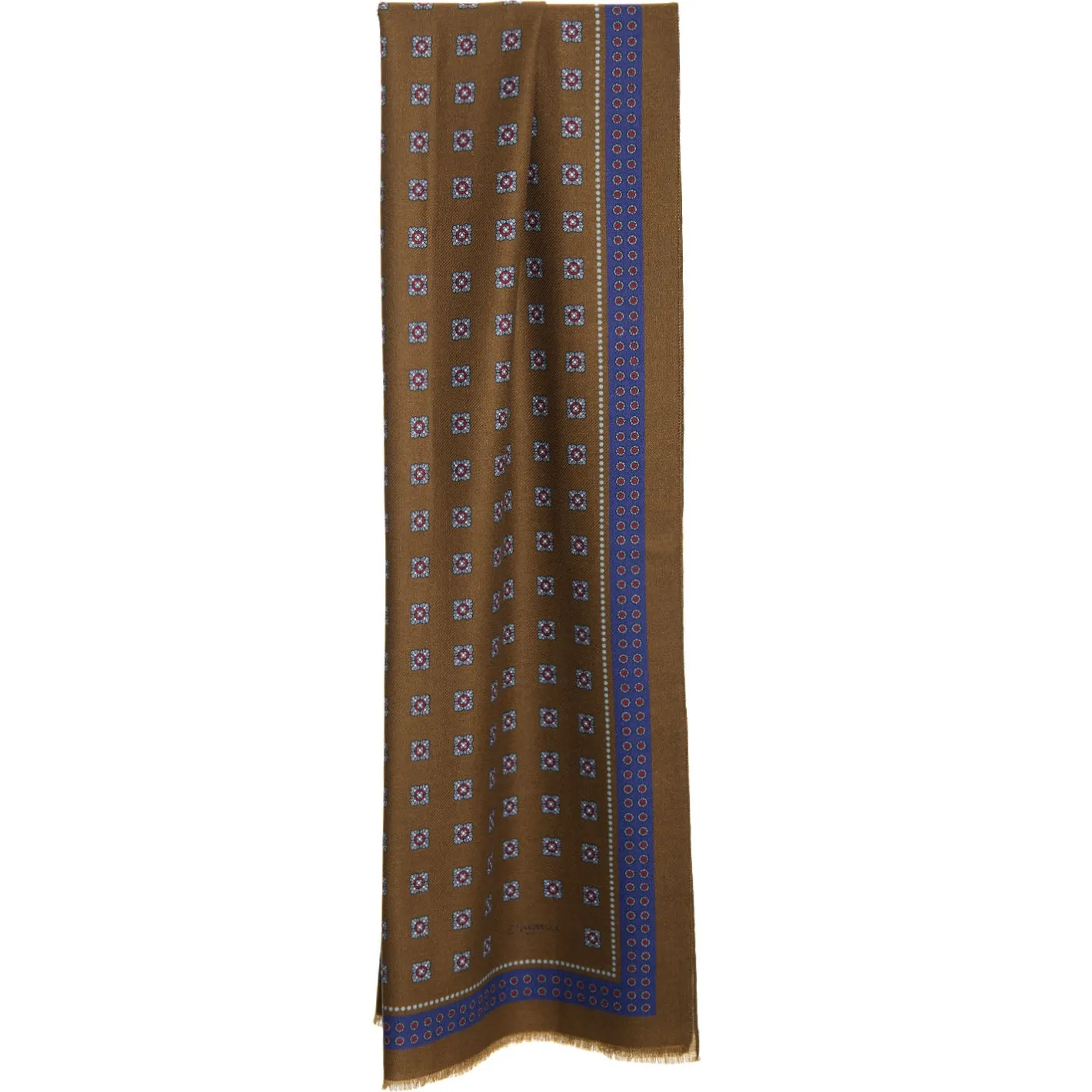 E.Marinella STOLA MARRONE IN LANA Decorazioni floreali Discount