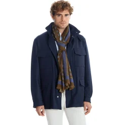 E.Marinella STOLA MARRONE IN LANA Decorazioni floreali Discount