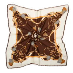 E.Marinella STOLA MARRONE 115 IN LANA, SETA E CASHMERE Nappine e chiavi New