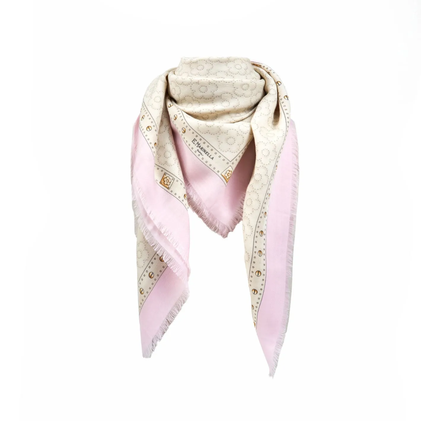 E.Marinella STOLA ROSA 115 IN LANA, SETA E CASHMERE Fiori d’archivio Discount