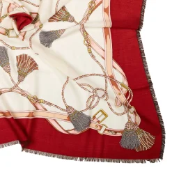 E.Marinella STOLA ROSSA 115 IN LANA, SETA E CASHMERE Nappine e chiavi Discount