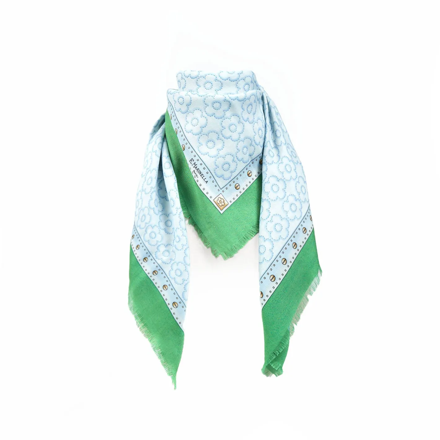 E.Marinella STOLA VERDE 115 IN LANA, SETA E CASHMERE Fiori d’archivio