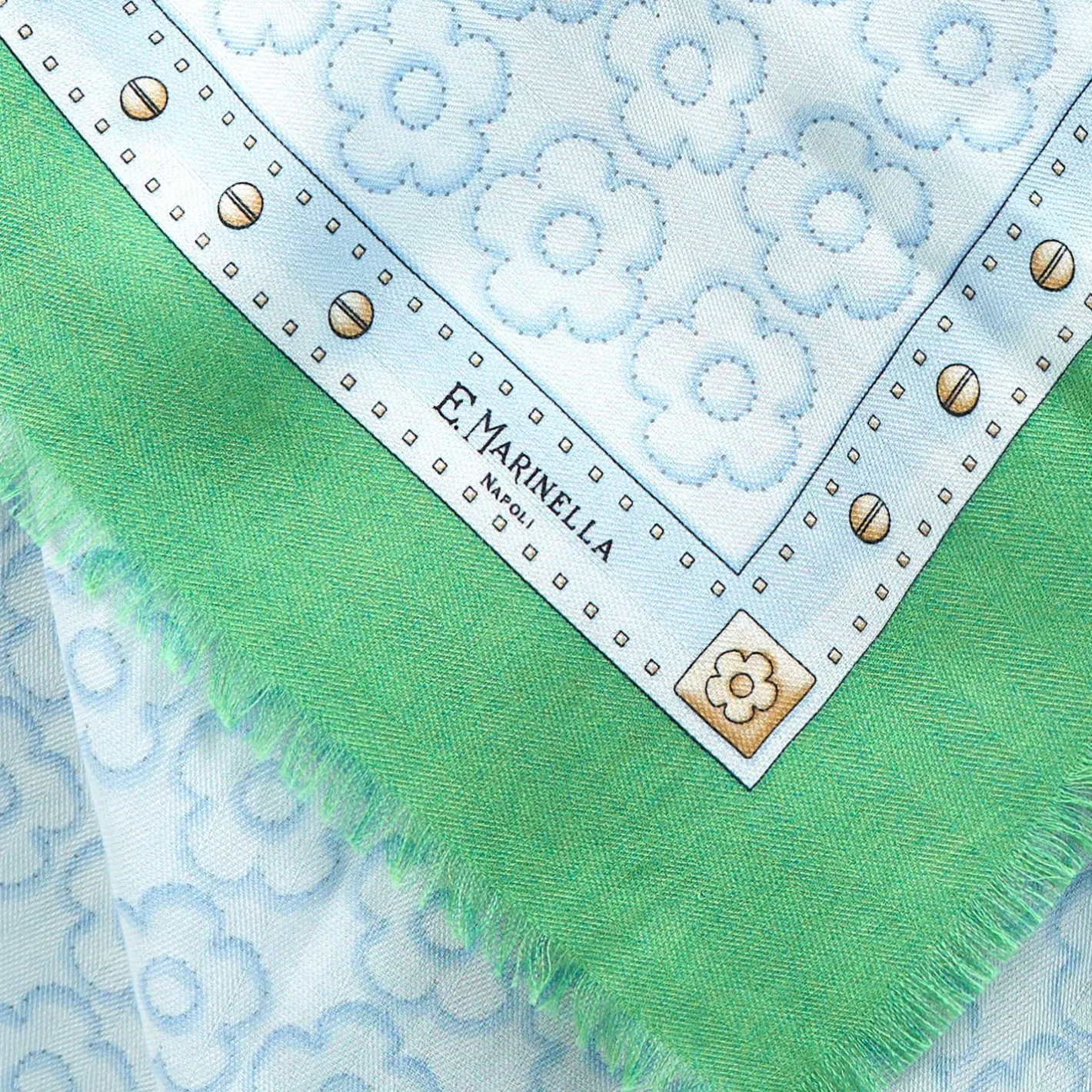 E.Marinella STOLA VERDE 115 IN LANA, SETA E CASHMERE Fiori d’archivio