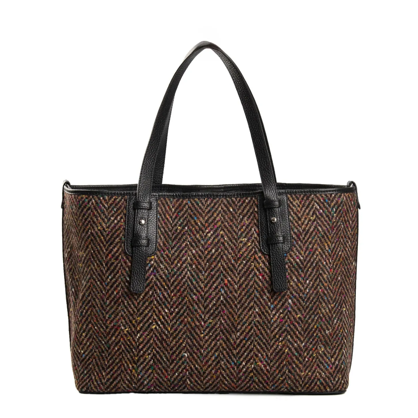 E.Marinella TOTE BAG MARRONE E NERA In lana e pelle martellata Discount