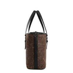 E.Marinella TOTE BAG MARRONE E NERA In lana e pelle martellata Discount