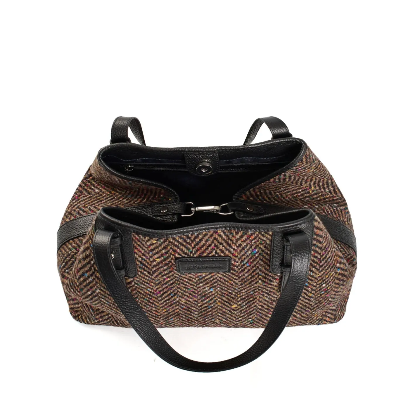 E.Marinella TOTE BAG MARRONE E NERA In lana e pelle martellata Discount