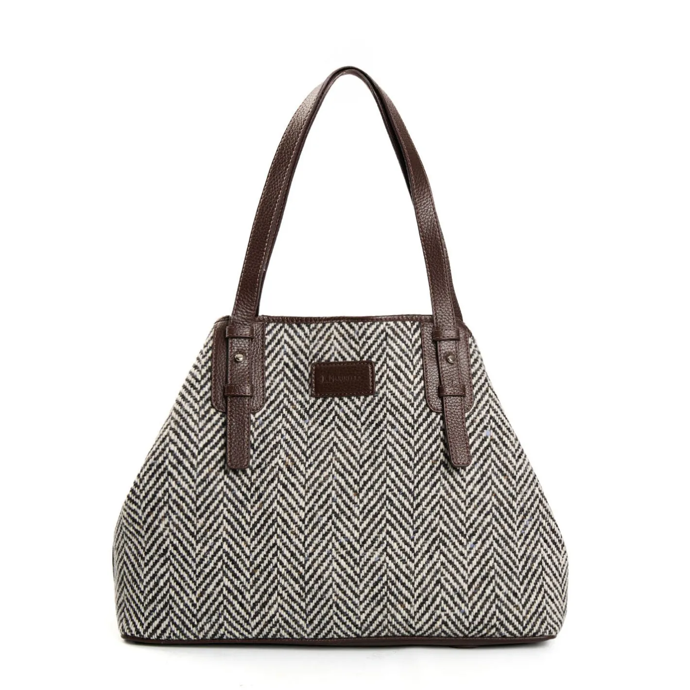 E.Marinella TOTE BAG MARRONE In lana e pelle martellata