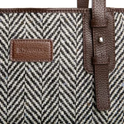 E.Marinella TOTE BAG MARRONE In lana e pelle martellata
