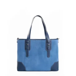 E.Marinella TOTE BAG MIDI AZZURRO POLVERE In suede e pelle Outlet
