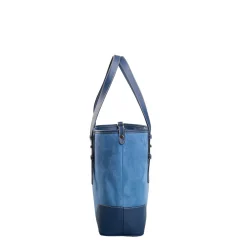 E.Marinella TOTE BAG MIDI AZZURRO POLVERE In suede e pelle Outlet