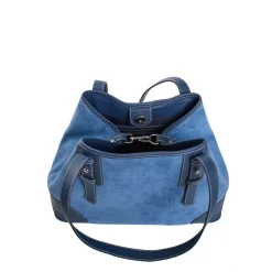 E.Marinella TOTE BAG MIDI AZZURRO POLVERE In suede e pelle Outlet