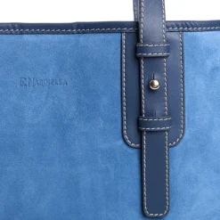 E.Marinella TOTE BAG MIDI AZZURRO POLVERE In suede e pelle Outlet