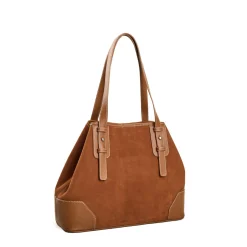 E.Marinella TOTE BAG MIDI COLOR CUOIO In suede e pelle Clearance
