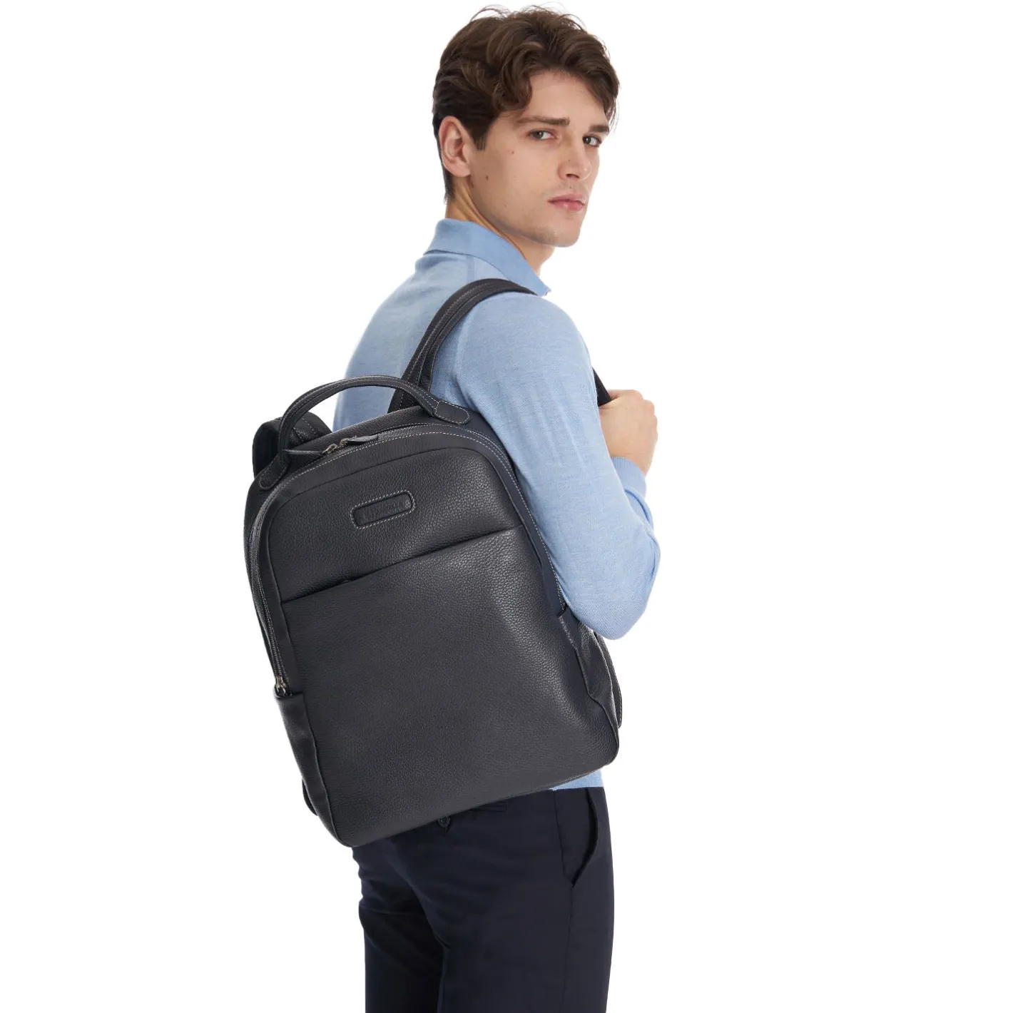 E.Marinella ZAINO BLU IN PELLE Con schienale rinforzato Discount